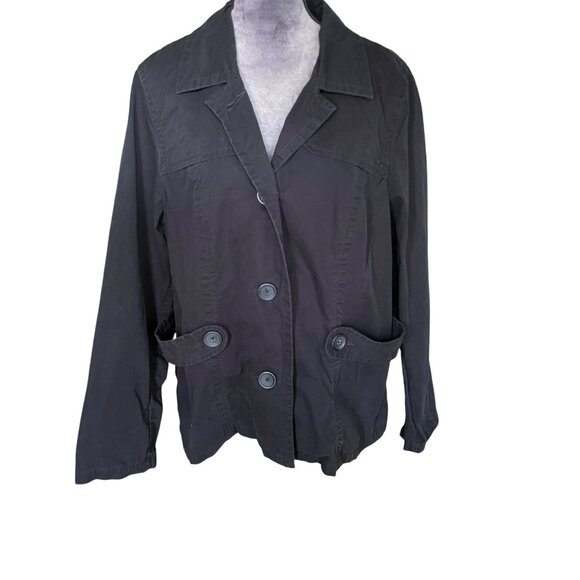 Black Womens Button-Up Cotton Jacket With Pockets & Floral Lining - Picture 1 of 6